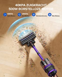 Teendow V20 Strong Steelstofzuiger Draadloos – 500W Borstelloze Motor – 40kPa – LED Touchscreen – Dubbel Stofreservoir – Groen Licht Anti-Klit Borstel – Wandhouder + Laadstation — thumbnail 2
