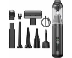 Kruimeldief-handstofzuiger draadloos-Handstofzuiger met borstelloze motor en 17000 Pa zuigkracht - Voorzien van HD digitaal display, mini lichtgewicht oplaadbare stofzuiger - Geschikt voor thuis en in de auto - Zwart - 28,5 x 6 cm