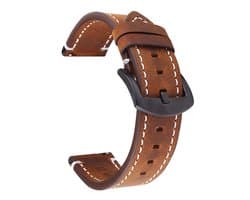 Bruine Leren Horlogeband Voor Smartwatch (20 mm) - Universele Vervangingsband Voor Samsung, Huawei En Apple Watch - Klassiek Design Met Roestvrij Stalen Gesp - Echte Lederen Look