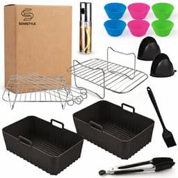 Somstyle Accessoires Set Geschikt voor Ninja Foodi AF140EU, AF300EU, AF400EU, AF500EU & SL400EU Dubbele Airfryer - 19-Delig - Heteluchtfriteuse Mandje - Zwart — thumbnail 8