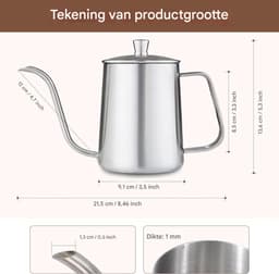 QTTVBTNA – 1 Stuk Koffieketel 600 ml RVS – Schwanenhals Waterketel met Smalle Lange Tuit – Cafetieres – Handmatige Koffiekan voor Precisie Schenken – Geschikt voor Filterkoffie, Drip Coffee, Thuis, Reizen en Outdoor Camping – Zilver — thumbnail 5