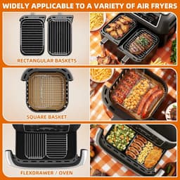 2-delige Airfryerrek - Stapelbaar airfryerrek - Roestvrijstalen airfryerrek - Hittebestendig - Airfryeraccessoires - 20,2*13,1*5,4 cm - Geschikt voor het braden van kip, friet, kipnuggets, enz. - Zilver — thumbnail 5