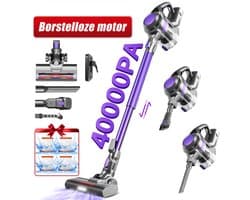 Fukstern Draadloze Steelstofzuiger - 40kPa Zuigkracht - 55 Minuten Werktijd - 2 Zuigstanden - 5-lags HEPA-filtersysteem - Paars