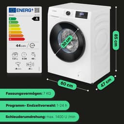 Bomann WA 7175 W Wasmachine - 7KG - 1400 toeren - 15 programma's - Stoomfunctie - Energieklasse A - 10 jaar motorgarantie — thumbnail 8