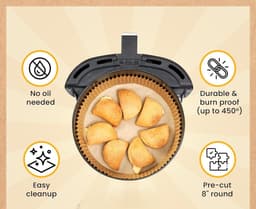 Ronde Air Fryer Liners Wegwerp 125 stuks - 8 Inch Air Fryer Papier Liner Perkament voor Ninja, Tefal en meer - Ongebleekt, voor bakken, braden of koken, Easy Cleanup — thumbnail 3