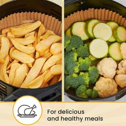 Ronde Air Fryer Liners Wegwerp 125 stuks - 8 Inch Air Fryer Papier Liner Perkament voor Ninja, Tefal en meer - Ongebleekt, voor bakken, braden of koken, Easy Cleanup — thumbnail 5