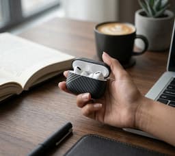 Diepgrijs carbon fiber hoesje voor oordopjes heren dames met streep patroon geschikt voor AirPods Pro 2 hardcase beschermhoes — thumbnail 3