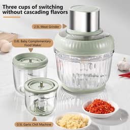 Elektrische Keukenhakmolen - Keukenmachine Mixer - Snel Ingrediënten Hakken - Drie Maten 400W Vermogen - 2.5L 0.8L 0.5L - Groen — thumbnail 4