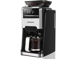 Aigostar Savor - Koffiezetapparaat met Bonenmaler - 1.5L - 12 Kopjes - Digitaal Display - Warmhoudfunctie - 24u Timer - 1400W - Zwart