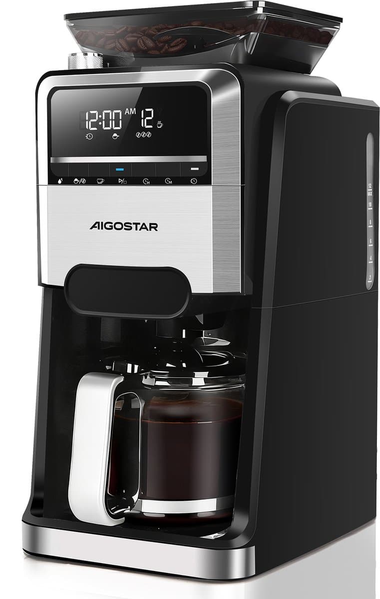 Aigostar Savor - Koffiezetapparaat met ingebouwde koffiemolen - 1.5L - Aromaselectie - Digitaal Display - Warmhoudfunctie - 24-uurs Timer - 1400W - Zwart — afbeelding 1