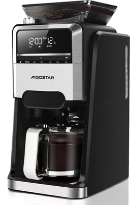 Aigostar Savor - Koffiezetapparaat met ingebouwde koffiemolen - 1.5L - Aromaselectie - Digitaal Display - Warmhoudfunctie - 24-uurs Timer - 1400W - Zwart — thumbnail 1