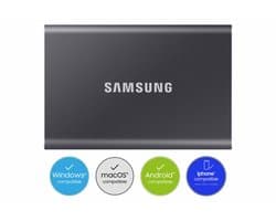 Samsung Portable T7 - Externe SSD - USB C 3.2 - Inclusief USB C en USB A kabel - Geschikt voor iPhone USB C - 1 TB - Grijs
