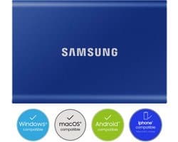 Samsung Portable T7 - Externe SSD - USB C 3.2 - Inclusief USB C en USB A kabel - Geschikt voor iPhone USB C - 2 TB - Blauw