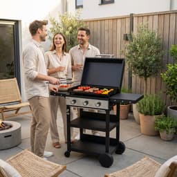 BIGHORN Gas Plancha BBQ met 3 Branders (7,2 kW) – Geëmailleerde Stalen Bakplaat – Grillwagen met Inklapbare Zijtafels – Zwart — thumbnail 3