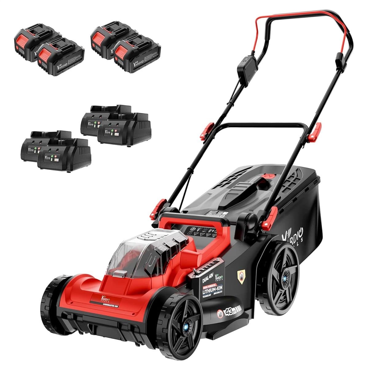 Elektrische Grasmaaier - Accu Grasmaaier Handmaaier - Gazon Onderhoud - 430mm Maaibreedte 42V - 2x 4.0Ah Accu - Rood — afbeelding 1