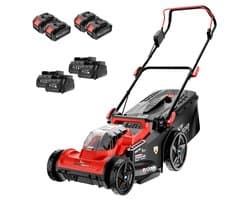 Elektrische Grasmaaier - Accu Grasmaaier Handmaaier - Gazon Onderhoud - 430mm Maaibreedte 42V - 2x 4.0Ah Accu - Rood