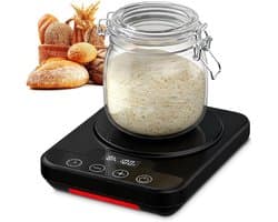 Verwarmingsmat voor natuurlijke zuurdesemstarter — Speciaal ontworpen voor het kweken van starters — Ingebouwde 12-uurs timer — 21–38°C — Ideaal voor thuis brood bakken — Zwart