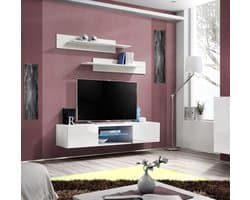 TV-meubel - Media kast - Woonkamer Inrichting - Geïntegreerde LED verlichting - L 160 x H 30 cm - Wit Hoogglans