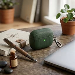 Luxe geribd hoesje voor oordopjes – Vertical Stripe design met sleutelhaak, geschikt voor AirPods Pro 2 (Groen) — thumbnail 3
