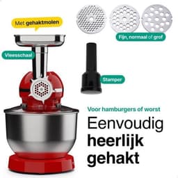 Keukenmachine - Keukenrobot Foodprocessor - Bakken en Koken - 15 Delige Set - 6.2L Kom - Rood — thumbnail 2