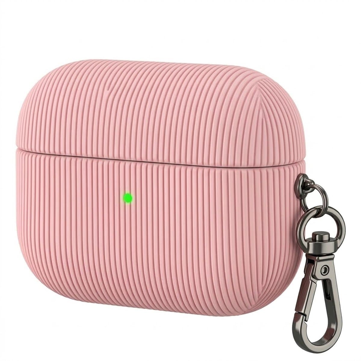 Luxe geribd hoesje voor oordopjes – Vertical Stripe design met sleutelhaak, geschikt voor AirPods 4 (Roze) — afbeelding 1