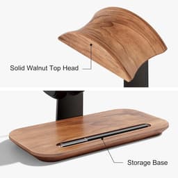 Walnoothout Hoofdtelefoonstandaard, Natuurlijk Houten Desktop Hoofdtelefoonhouder met Opbergbasis, Geschikt voor AirPods Max, Beats, Bose, Sony, Sennheiser, Gaming, enz — thumbnail 6