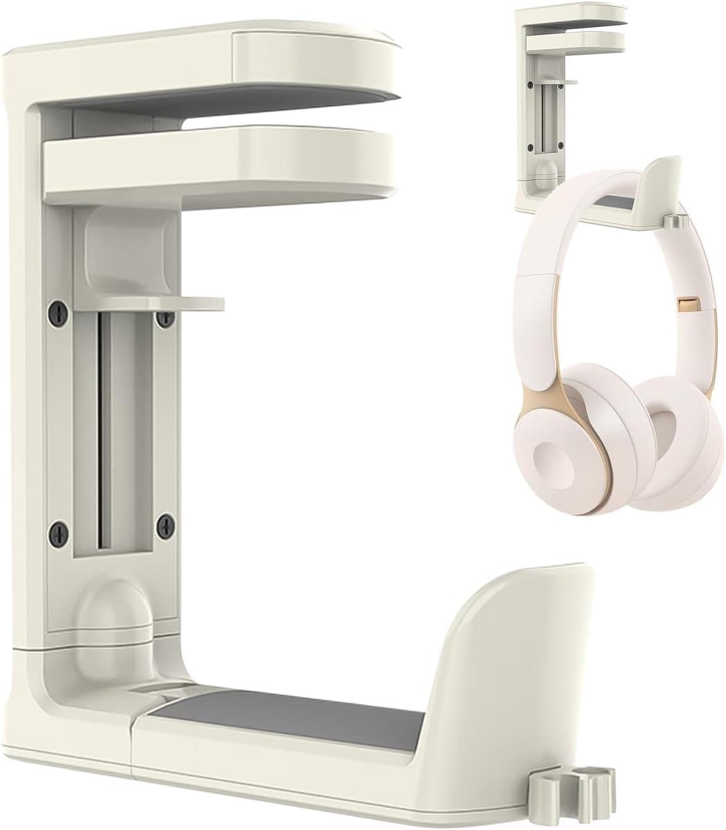 2 stuks Koptelefoonhaak voor Bureau - 360° Draaibare Haak Houder Voor Hoofdtelefoon - Kantoor Headset Stand | Voor Kantoor Thuiswerkplek Computer Slaapkamer Dormitory，wit — afbeelding 1
