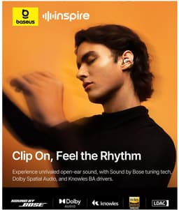 Baseus Open-Ear Clip-On Draadloze Bluetooth Oordopjes - Inspire XC1 Earbuds - Sound by Bose - IP66 Waterbestendig - Sporten & Hardlopen - Wit — thumbnail 4