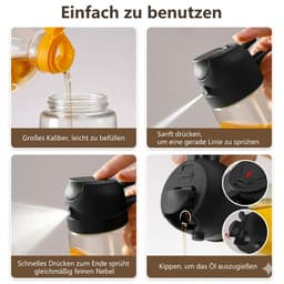 2-in-1 Olijfolie Sprayer & Olie Dispenser 470 ml – Glazen Oil Spray Bottle voor Koken, Salade, BBQ & Airfryer – Keuken Olie Spray (Zwart) — thumbnail 2