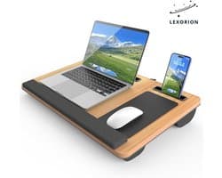 Lexorion SoftBase – Laptoptafel / Lapdesk – Met Kussen & Ergonomische Polssteun – Geïntegreerde Muismat – Laptop Bedtafel voor Bed en Bank - Walnoot
