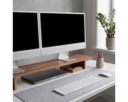 Monitor Standaard – Monitor Verhoger 110 cm – Houten Monitorstandaard voor 1 of 2 Schermen – Walnoot Design – Bureau Organizer – Laptop Stand – Mavero