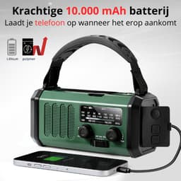 Liveno® Noodradio - 10.000mAh Powerbank – Solar & Opwindbaar – FM/AM Radio – Zaklamp & SOS Alarm – Voor Noodpakket, Kamperen & Stroomuitval — thumbnail 4