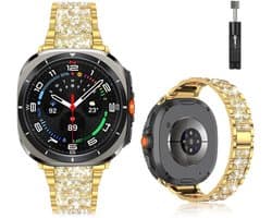Stravo Luxe Elegante Metalen Bandje – Geschikt voor Samsung Galaxy Watch Ultra / Ultra 2025 – RVS Horlogeband met Diamant Strass voor Samsung smartwatches – inclusief inkortset (Goud)