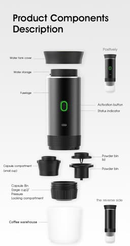 Draadloze, draagbare elektrische koffiemaker met USB-C-poort, zelfverwarmend, oplaadbaar, geschikt voor reizen, kamperen, campers, thuis, kantoor, enz. (wit) — thumbnail 3