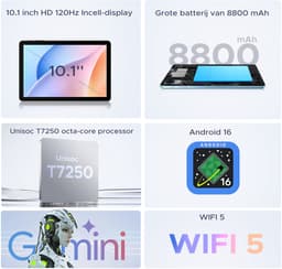 POCKAM P10 Pro - Tablet - 48 GB RAM (8+40 GB) + 128 GB ROM (2 TB/TF) - Android 16 - 10,1 inch HD 120 Hz - 8800 mAh - Gemini AI - T7250 Octa Core - Face ID - Dubbele luidsprekers, complete accessoirebundel met toetsenbord en stylus — thumbnail 9