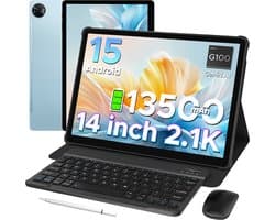 Doogee TAB E3 Max VIP - Tablet - 32 GB RAM + 256 GB ROM /TF 2TB -MTK Helio G100 - 14 inth Ips - Android 15 - 13500mAh - 4G LTE - 5G WLAN - Vier luidsprekers - GPS - Blauw