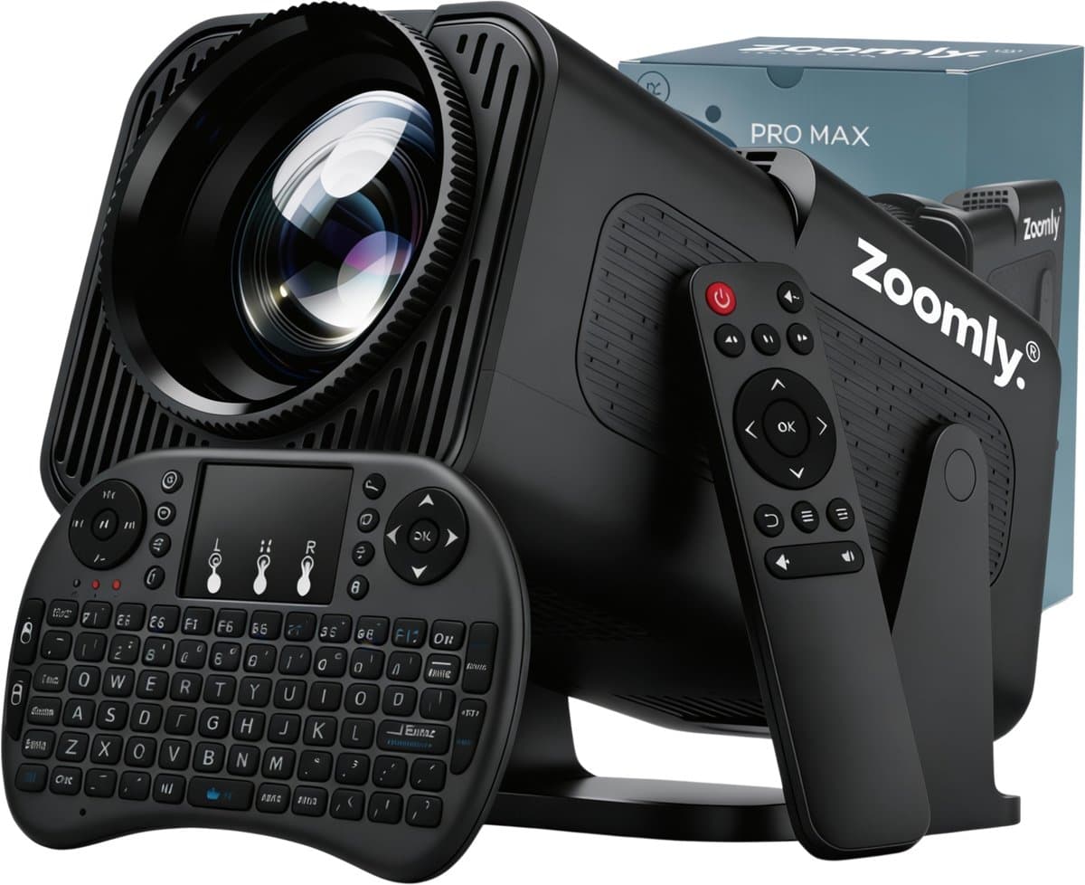 Zoomly® Pro MAX Beamer – Mini Beamer – Smart Projector – Full HD 1080p – Supports 4K – Android 13 – iOS & Android – 10.000 Lumen – Incl. Smart Remote — afbeelding 1