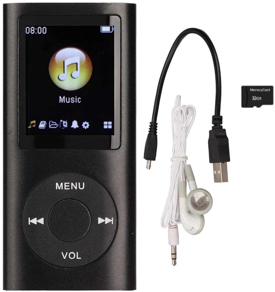 MP3 Speler Bluetooth - Digitaal 1,8-inch LCD-scherm - USB - Draagbaar - Luidsprekers met verliesvrije geluidskwaliteit - Voice recorder - FM radio - SD kaart tot 64GB（let op: de kaart is niet inbegrepen） - ZWART — afbeelding 1