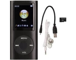 MP3 Speler Bluetooth - Digitaal 1,8-inch LCD-scherm - USB - Draagbaar - Luidsprekers met verliesvrije geluidskwaliteit - Voice recorder - FM radio - SD kaart tot 64GB（let op: de kaart is niet inbegrepen） - ZWART