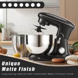 NETTLIFE Keukenmachine – 1400W – 5L Rührschüssel – met Knethaken Rührbesen Schneebesen – Voor Brot Pizzateig Kuchen Sahne – Zwart — thumbnail 2