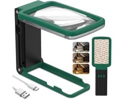 Oplaadbaar 10x Vergrootglas met Verlichting en Standaard, Echte Glazen Lens