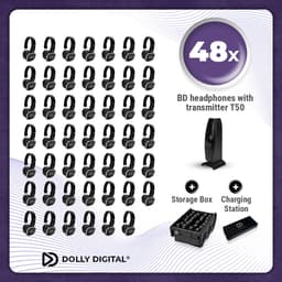 Complete Set 48x Dolly Digital© BD Draadloze Koptelefoons voor groepen + T50 Zender + Oplaad Station + 2 Professionele Storage Boxen| Silent Disco — thumbnail 1