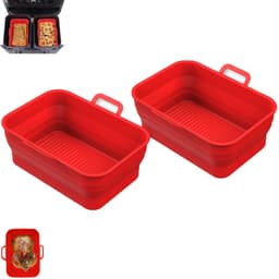 2 stuks - Rechthoekige airfryermand - Opvouwbare siliconen frituurplaat - Rood - Siliconen binnenpan voor airfryer - Rechthoekige siliconen mand — thumbnail 1
