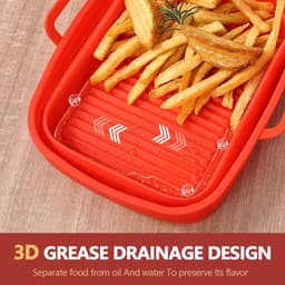 2 stuks - Rechthoekige airfryermand - Opvouwbare siliconen frituurplaat - Rood - Siliconen binnenpan voor airfryer - Rechthoekige siliconen mand — thumbnail 6