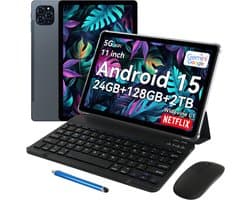 Zenva Tablet T90 - 8000 mAh - Gemini AI - 11 Inch - 24GB RAM - 128GB ROM - Met Toetsenbord(QWERTY) - Hoes - Stylus - Muis - Android 16 - Touchscreen tablet - Grijs