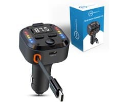 Bluetooth Transmitter - Auto - 30W Snellader - USB-C + 70cm USB-C Kabel - Carkit - Handsfree Bellen - Noise-Cancelling Microfoon - Bluetooth 5.3 - LED Spectrum - Zwart