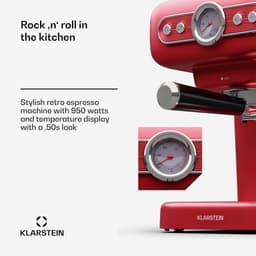 Klarstein espressomachine met melkschuimer, 1,2 liter retro mini-espressomachine met portafilter, 950 watt kleine koffiemachine, roestvrijstalen koffiemachine voor cappuccino, latte en macchiato — thumbnail 2