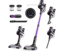 Maison Nordique - Draadloze Stofzuiger -Stofzuiger zonder zak - stofzuiger draadloos - Uitwasbaar filter - Weegt niet veel - 50min gebruik - Paars