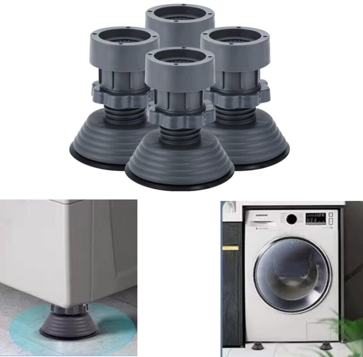 4 stuks - Schokdempers voor wasmachine - Verstelbare schokdempers - Anti-vibratie pads - Verhoog pads - Antislip - Zwart - Geschikt voor huishoudelijke apparaten, tafelpoten — afbeelding 1