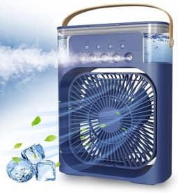Draagbare airconditioning-ventilator, USB-aangedreven luchtkoeler, luchtbevochtiger, 7 led-luchtkoeler, klein, met 3 snelheden, ultra-stille koelventilator Geschikt Geschikt voor familie, reizen, kantoor — thumbnail 1